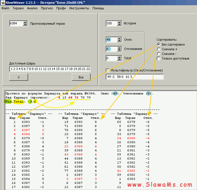 Программа SlowWinner. Формула Карнауха